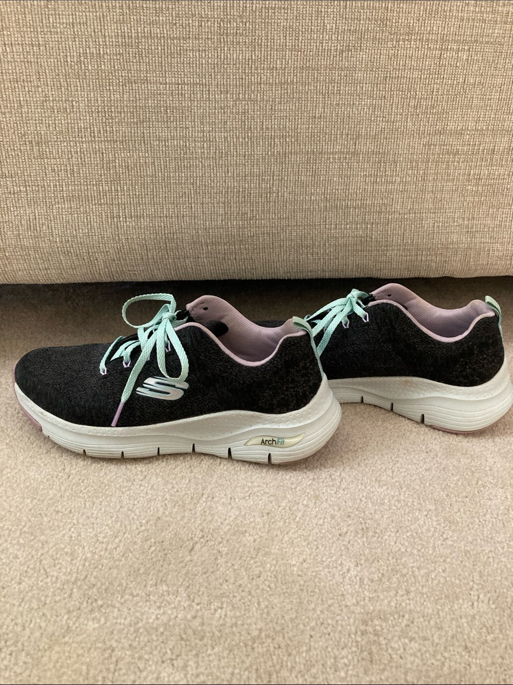 Skechers Black Knit Slip-On Sneakers with Mint Laces and Pink Lining